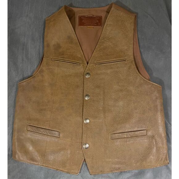 Coronado Leather Mens Vest 48Tall Cut Bison Concealed Carry Pockets Nickel snaps - Picture 2 of 16